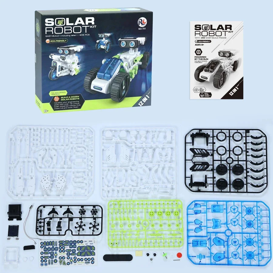 12 IN 1 STEM Solar Robot Kit Science Experiment Toy Boy Girl DIY Building Kids Building Electric Solar Robots Toys Birthday Gift