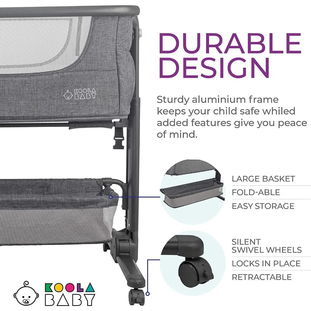 Portable Baby Bedside Sleeper, Folding Crib with Storage Basket for Newborns