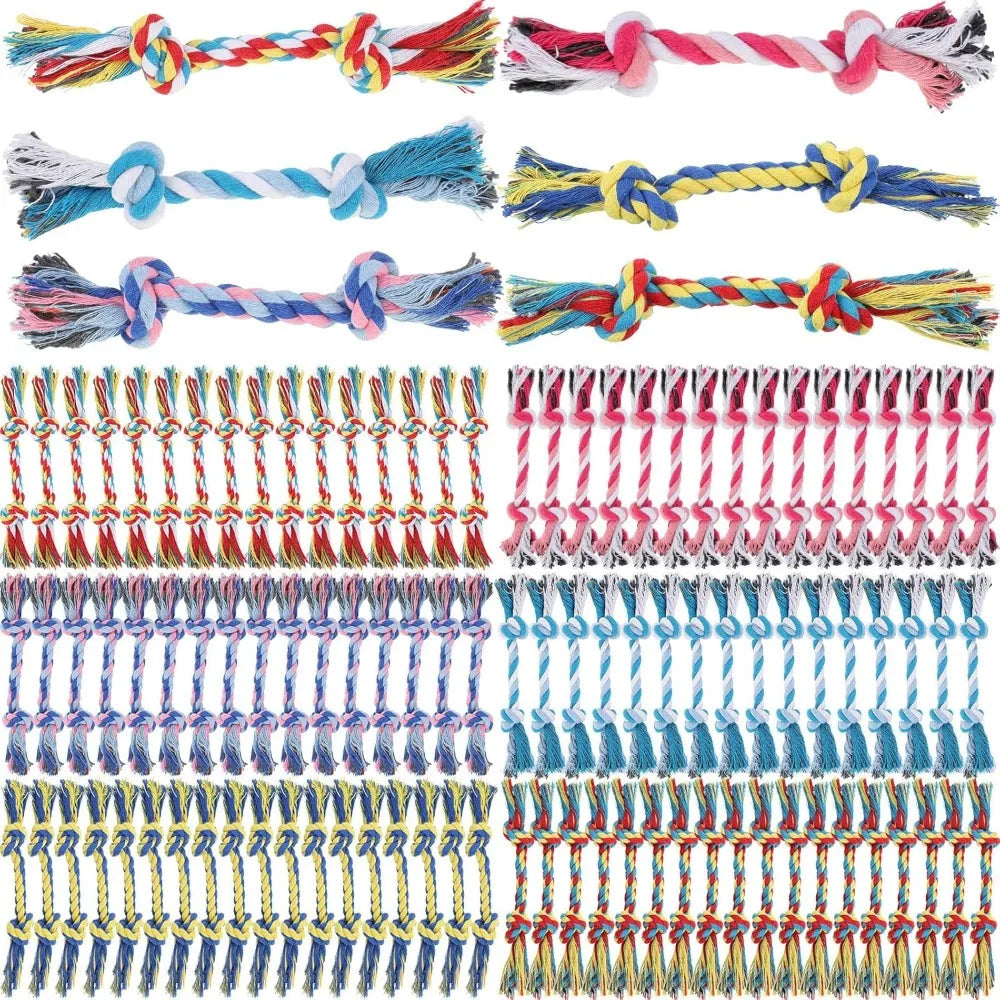 100 Pieces Knot Rope Dog Toys Multi Color Puppy Chew Toy Cotton Puppy Toys Dental Dog Teething Toys 2 Knot Dog Tug for Small and