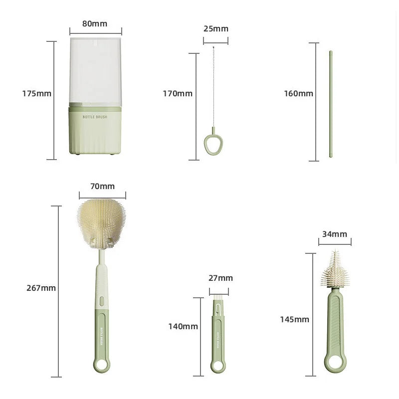 Silicone Baby Bottle Cup Brush Set with Storage Box Newborn Gift Milk Bottle Cleaning Brushes Suit Portable Detachable Cleaning