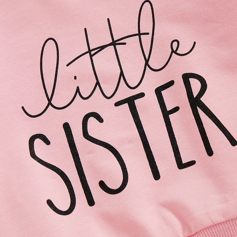 Baby and Sister Matching Outfits Letter Print Long Sleeve Pullover Sweatshirt Elastic Waist Pants for Fall Winter