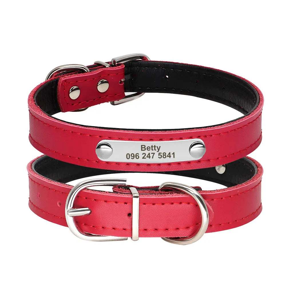 Personalized Dog Collar PU Leather Puppy Dogs Collars Free Custom Pet Neckace Engraved Name ID For Small Medium Dogs Cats Pink