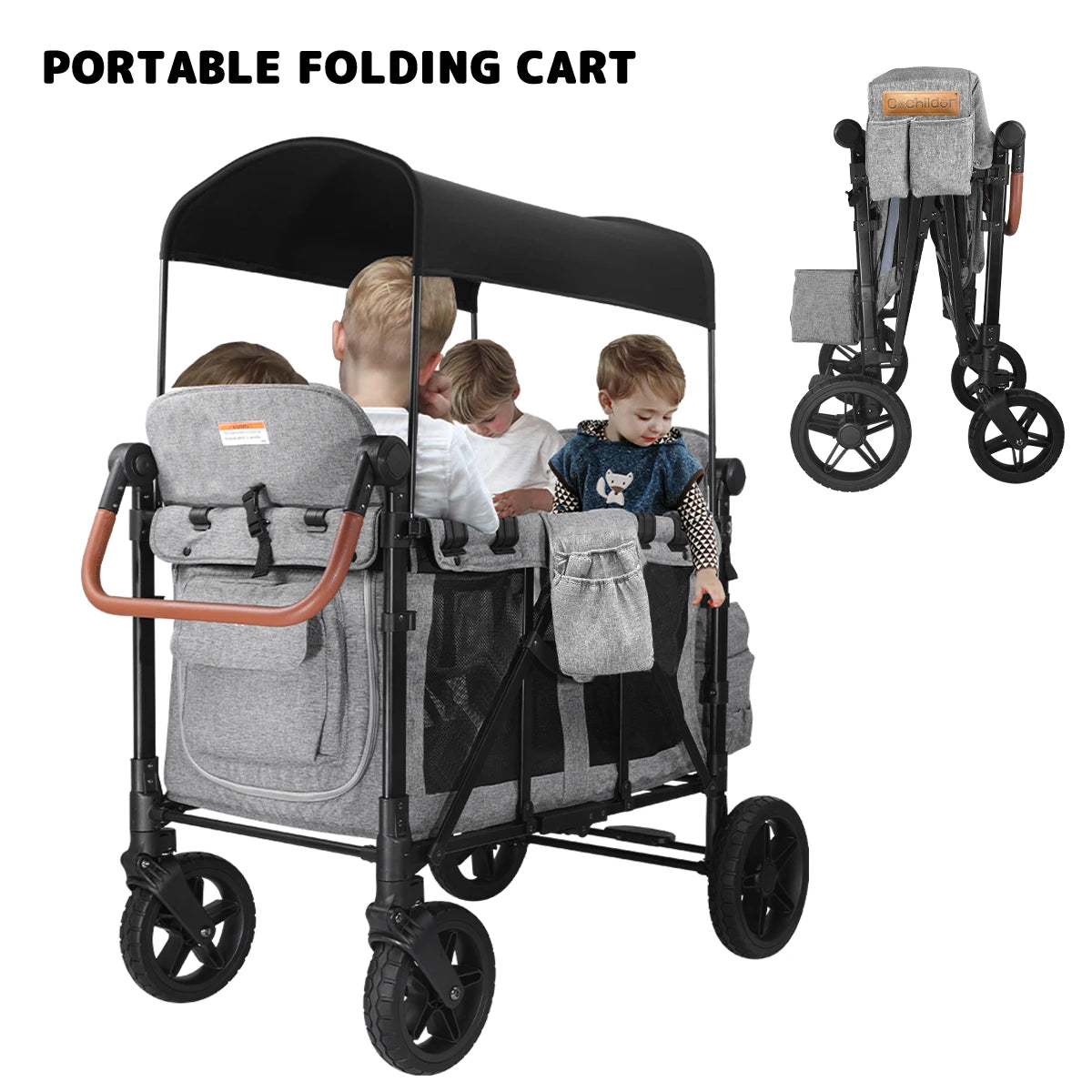 Baby stroller suitable for four children, camping car, storage cart, sun shade detachable, foldable, suitable for autumn travel