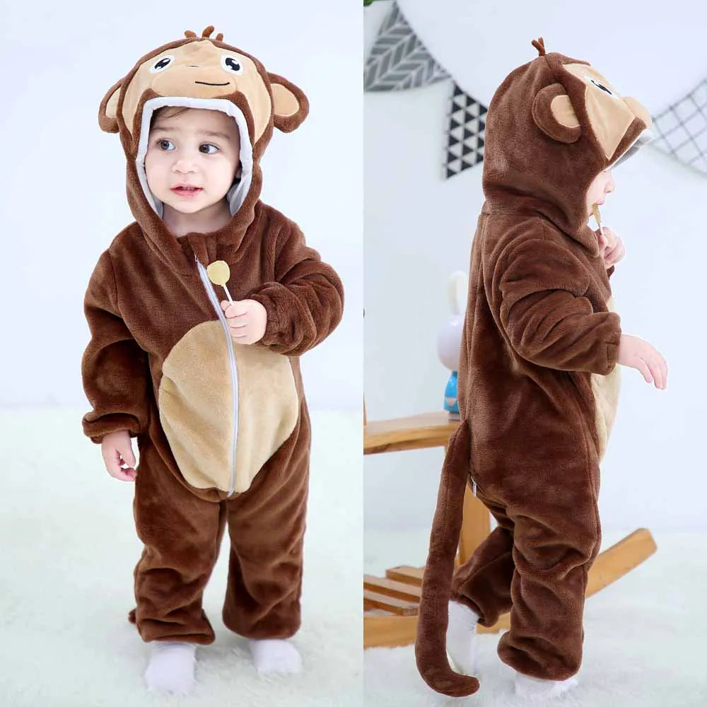 Baby Kigurumis Pajama Toddler Winter Cartoon Jumpsuit Boys Girls Plush Flannel Overalls Kids Bear Lion Penguin Dino Costumes