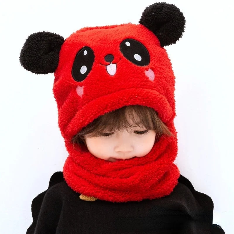 Parent-child 2pcs Hat Scarf Set Cartoon Double Fleece Thicken Warm for Kids Adults Boys Girls Winter