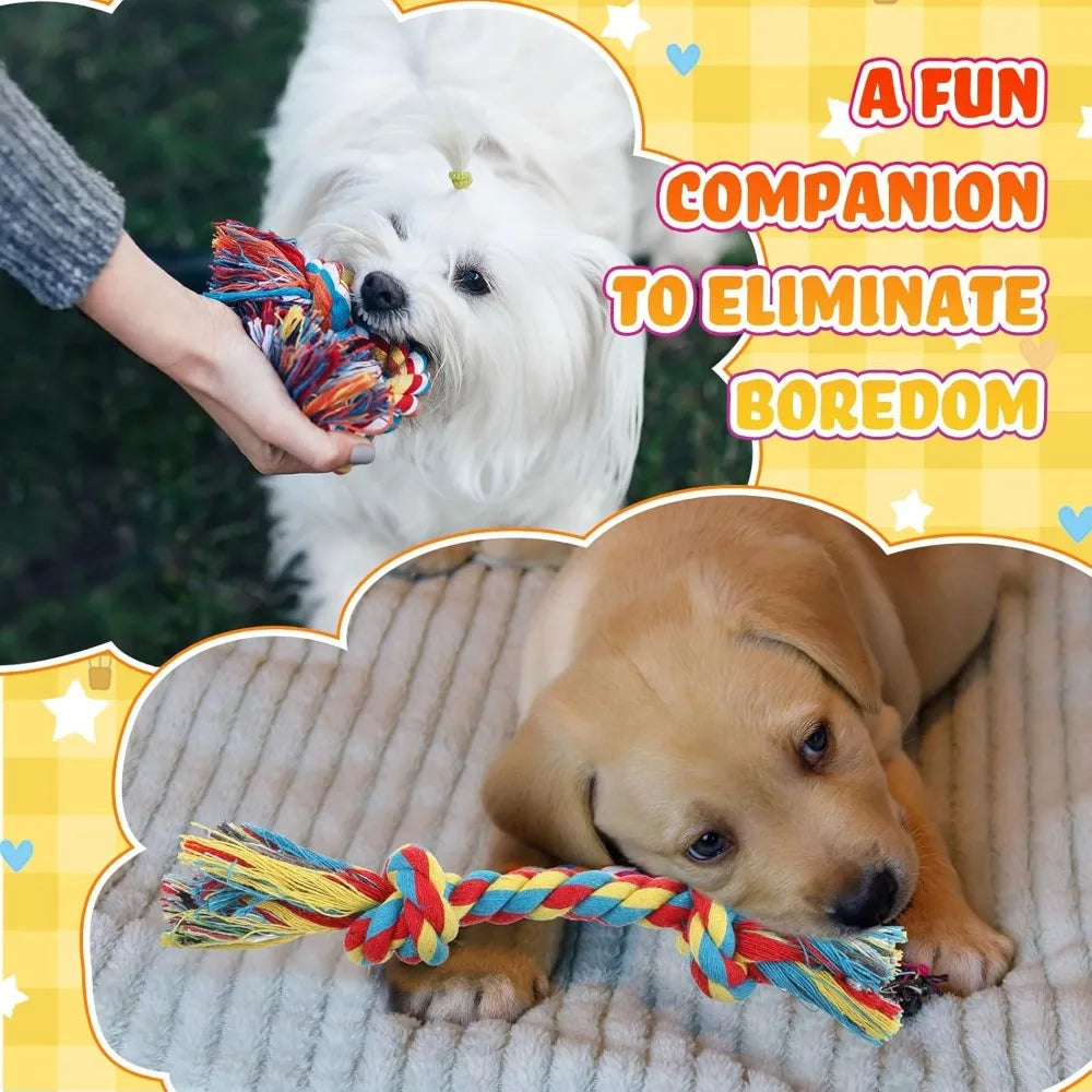 100 Pieces Knot Rope Dog Toys Multi Color Puppy Chew Toy Cotton Puppy Toys Dental Dog Teething Toys 2 Knot Dog Tug for Small and
