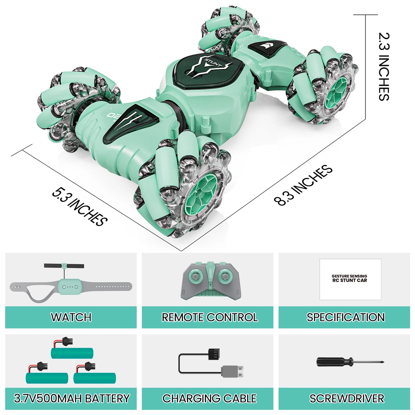 Remote Control Cars with Lights&Quick Hand Control , 2.4GHz 4WD Gesture Sensing, 360° Rotating Double Sided RC Stunt Car Toys