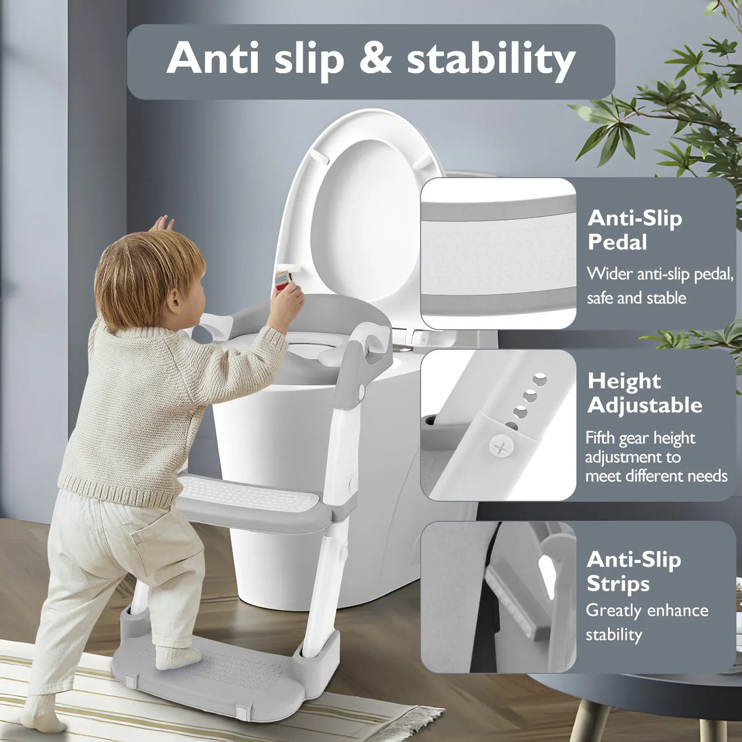 Child Toilet Seats Stairway Foldable Kids Potty Training Seat Step Stool Baby Potty Baby Pot Toilet Bathroom with Nonslip Pad