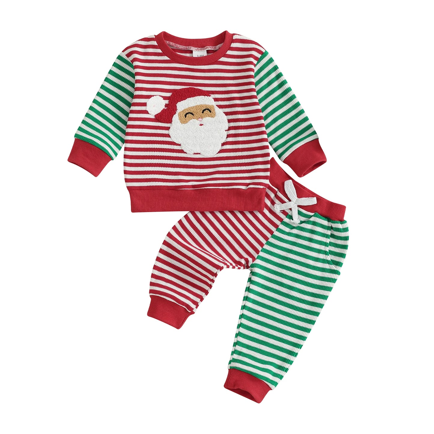 Infant Christmas Winter Outfit Reindeer Print Sweater Long Sleeve Round Neck Pullover Elastic Waist Pants 2 Pcs Set with Pocket
