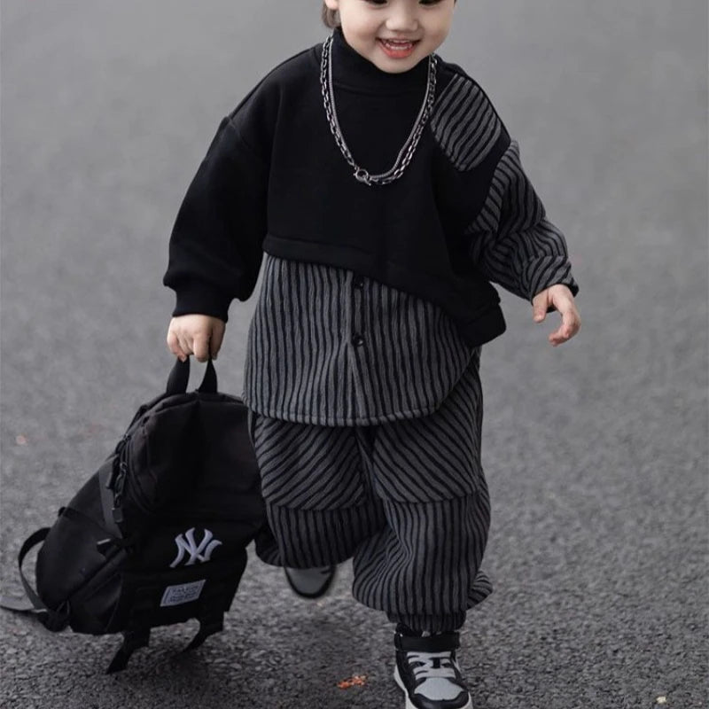 Fleece-Lined Hoodies Set Kids Clothes Boys Children's Suit for Boy Boy´s Clothing Winter 8 10 Year Old Sets Outdoor Top Bottom