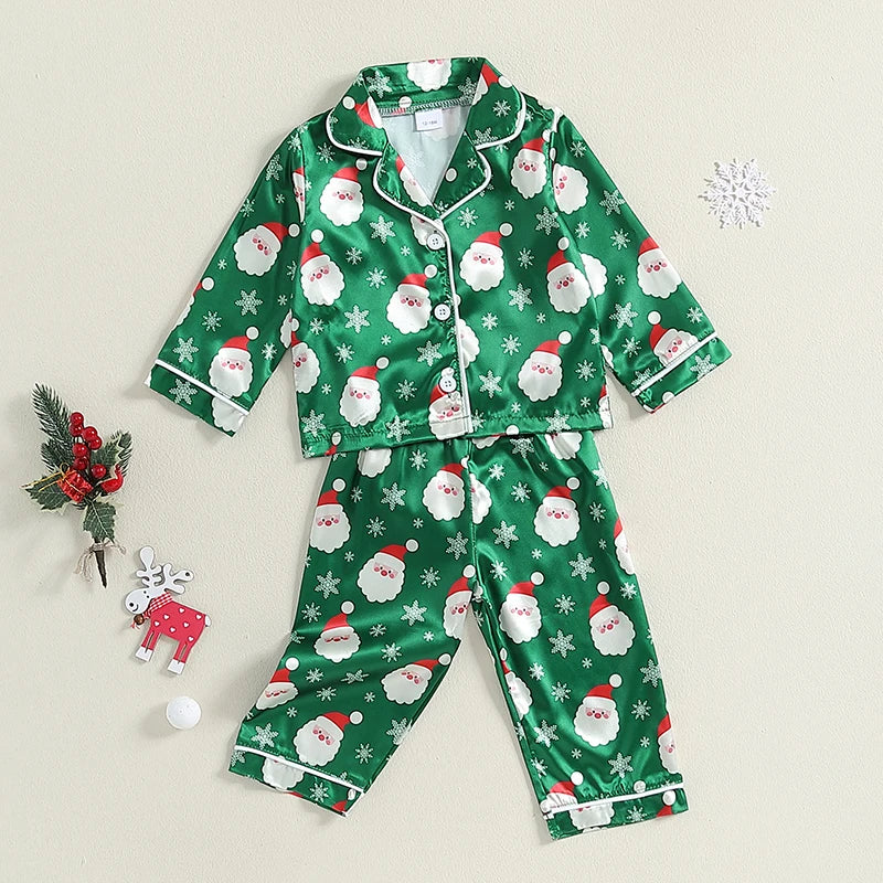 Children s Christmas Pajama Set with Reindeer Print Cozy Long Sleeve Top and Elastic Waist Pants for Boys and Girls 2 Piece