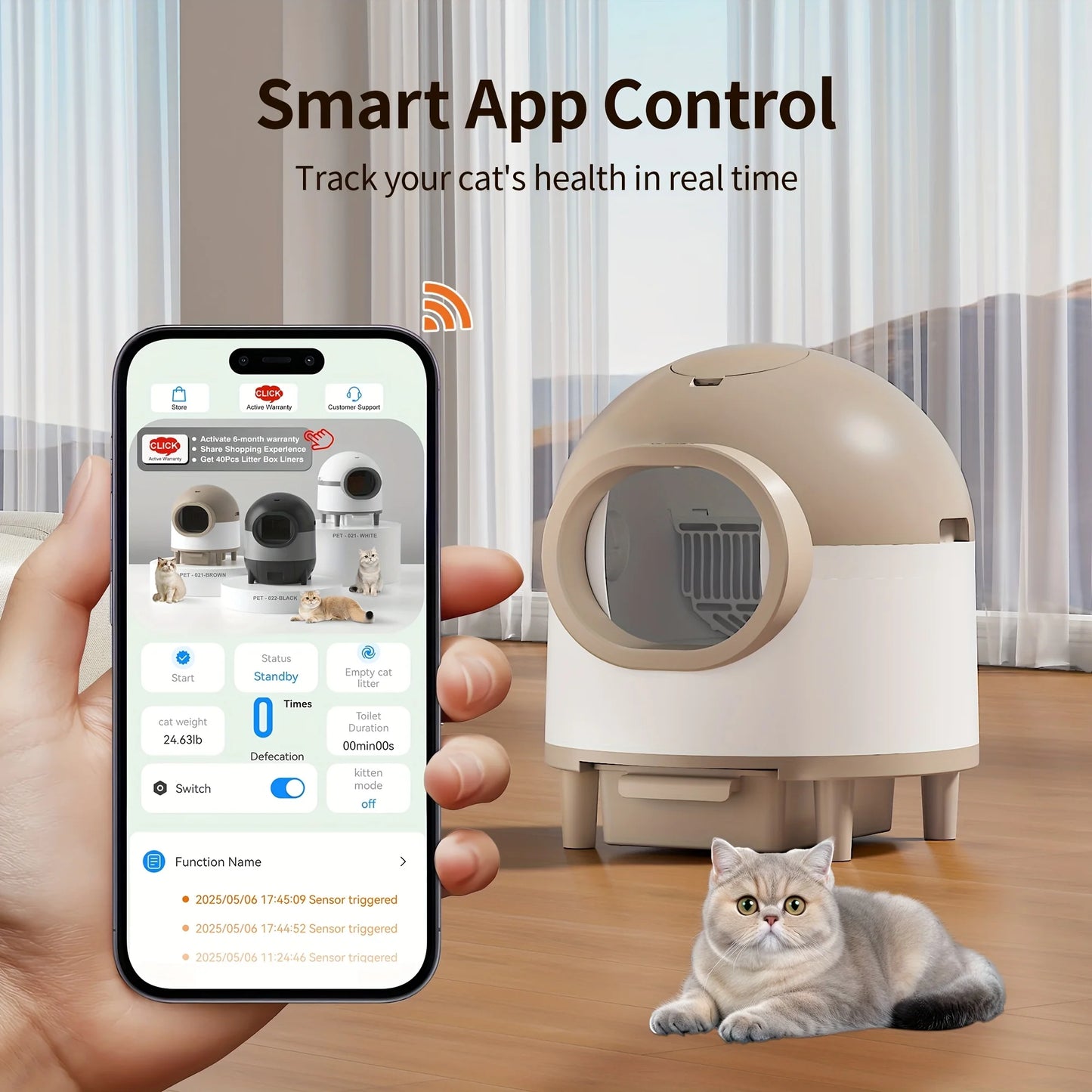 Self Cleaning Cat Litter Box For Multiple Cats, 80L Large Smart Automatic Cat Litter Box Wifi APP Control,  Safety Protection