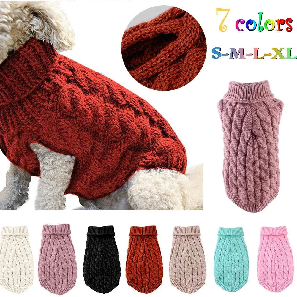 Winter Warm Dog Sweater Turtleneck, Easy Wear Open Front Pet Pullover for Small Medium Dogs, Soft Machine Washable Knit Coat