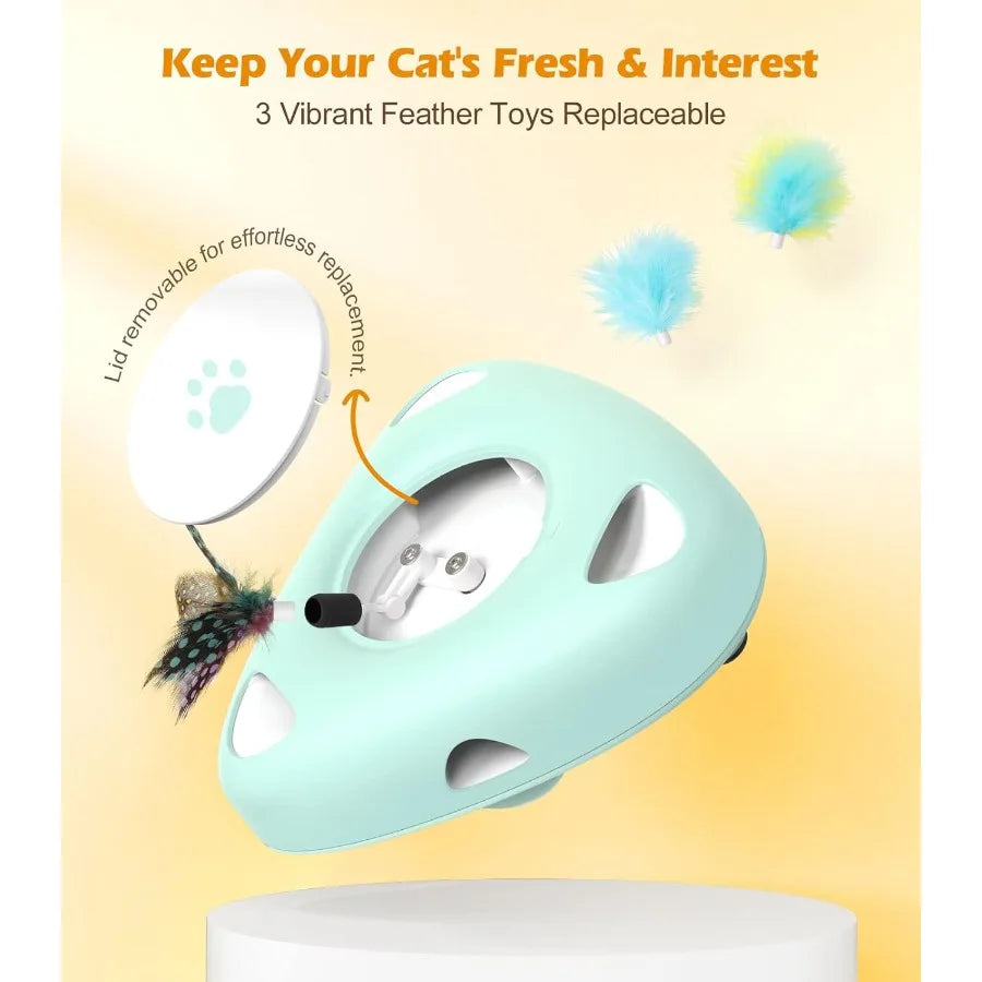 Interactive Cat Toys Automatic Cat Exercise Teaser Toy with 3 Replacement Rotating Feathers Automatic Electronic Rotating Tease