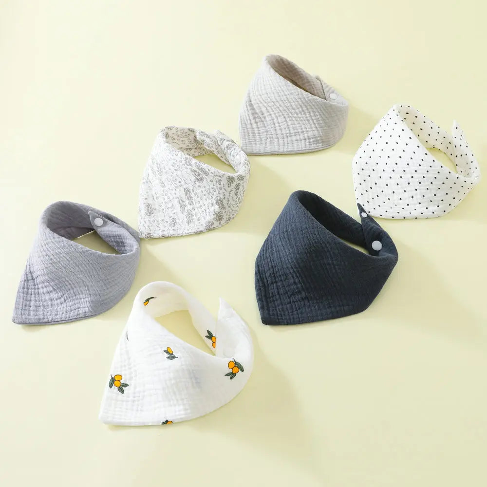 6pc Baby Bibs Set Cotton Baby Drool Towel for Newborn 2 Layer Gauze Muslin Triangular Feeding Saliva Towel Soft Burp Cloths