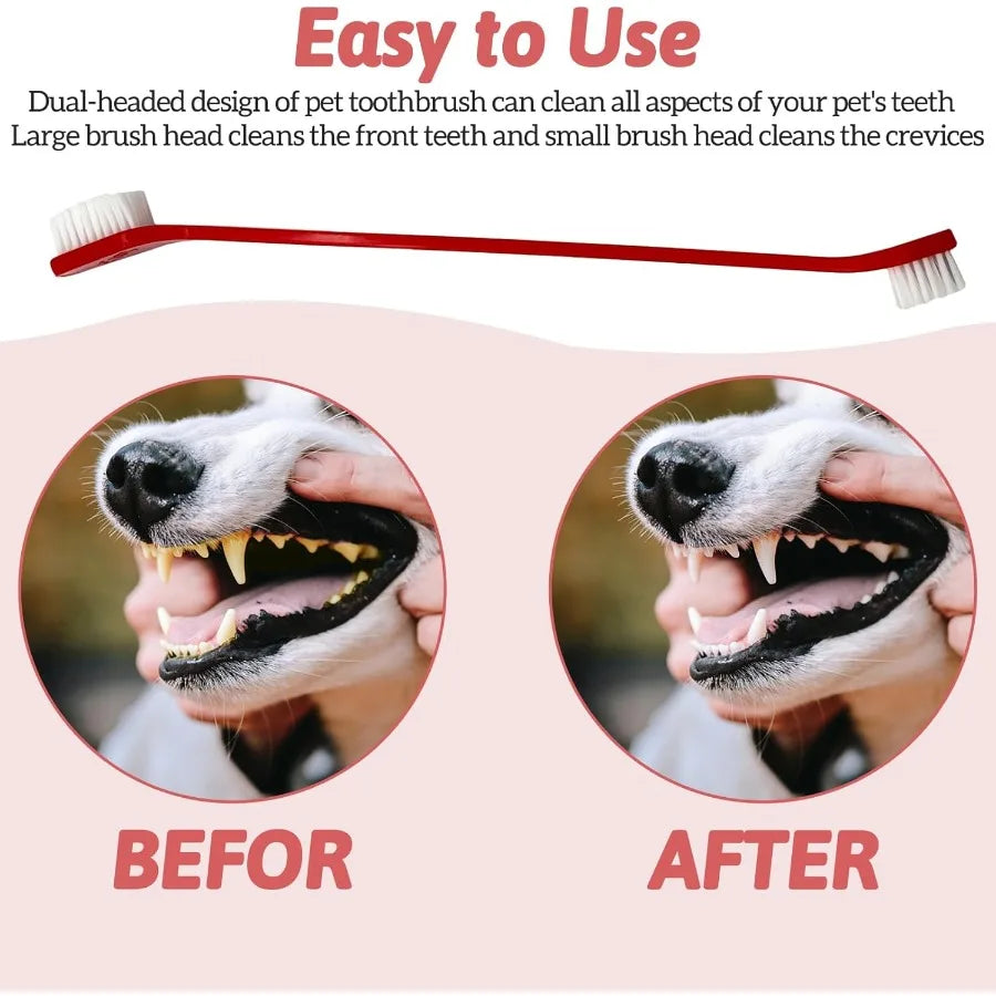 100Pcs Dog Toothbrush Dual Headed Puppy Tooth Brushing Kit with Long Handle Soft Grooming Pet Dental Brushes Convenient Double