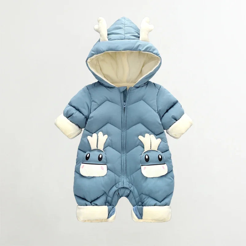 2025 Baby Winter Snowsuit Plus Velvet Thick Baby Boys Jumpsuit 0-2 Years Newborn Romper Baby Girls Overalls Toddler Coat