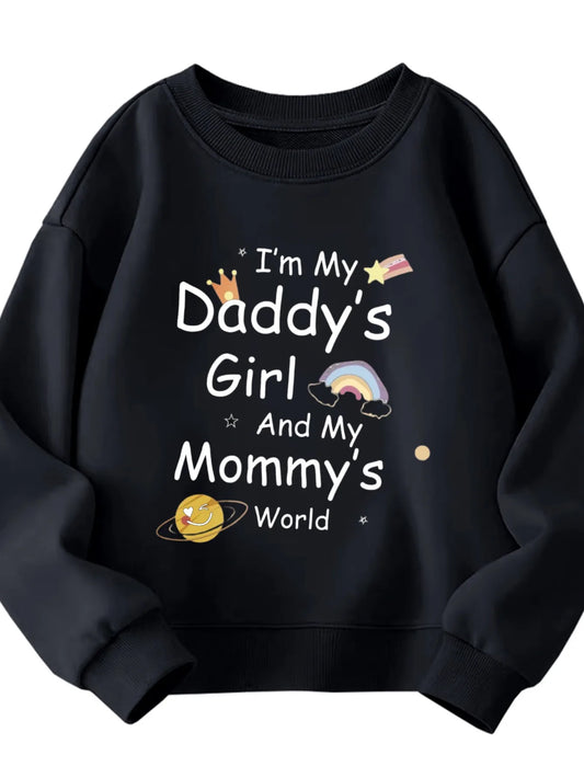 Kids Crew Neck Sweatshirt I'm My Daddy's Girl Mommy's World Rainbow Boys Girls Graphic White Pullover For Family
