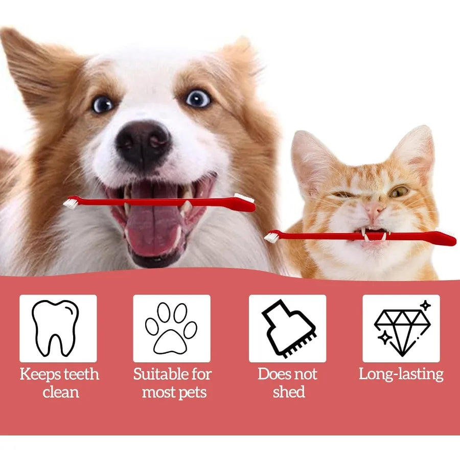 100Pcs Dog Toothbrush Dual Headed Puppy Tooth Brushing Kit with Long Handle Soft Grooming Pet Dental Brushes Convenient Double