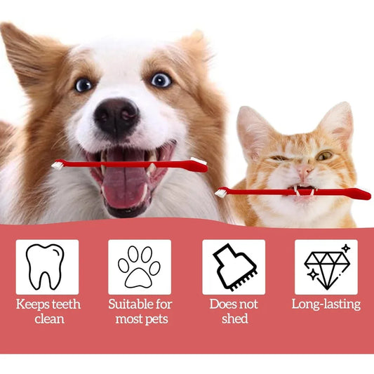 100Pcs Dog Toothbrush Dual Headed Puppy Tooth Brushing Kit with Long Handle Soft Grooming Pet Dental Brushes Convenient Double