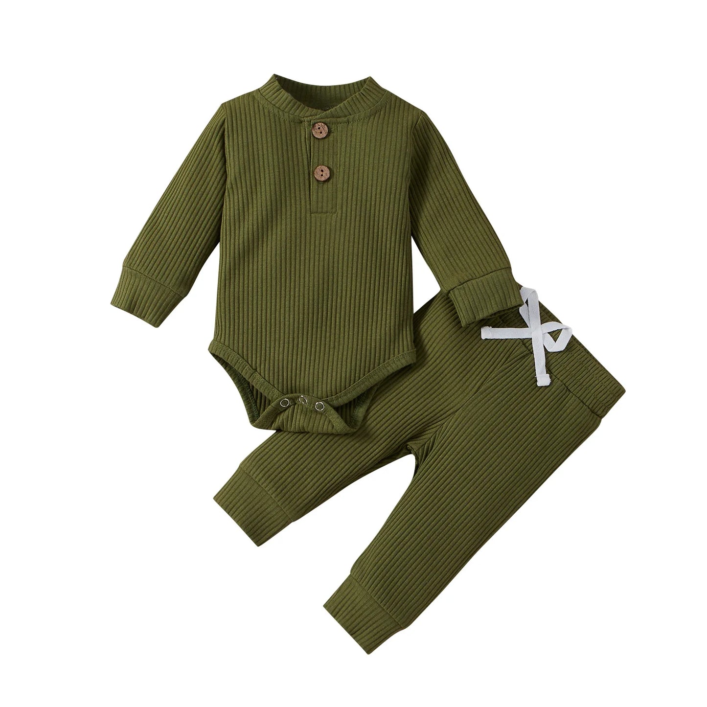 Spring Autumn Newborn Infant 2PCs Clothes Set for Boys & Girls Ribbed/Plaid/Solid Long Sleeve Bodysuit + Elastic Pants