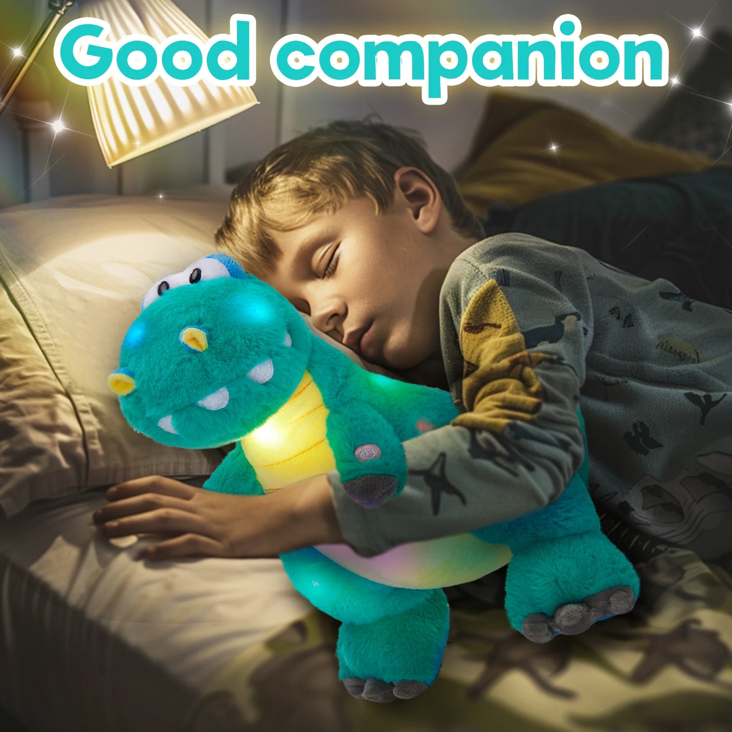 Glowing Green Dinosaur Plush Toy,Cuddly Dinosaur Stuffed Animal With Colorful Lights, Happy Mother's Day Gift