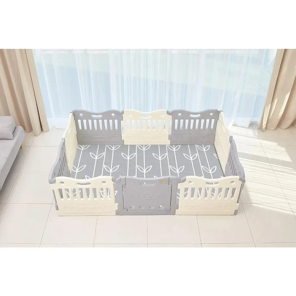 home.Sell like hot cakes Play Pen - Extra Large Baby Play Yard - Play Pen for Baby - Safe with Double Locking (Grey, Full Set)