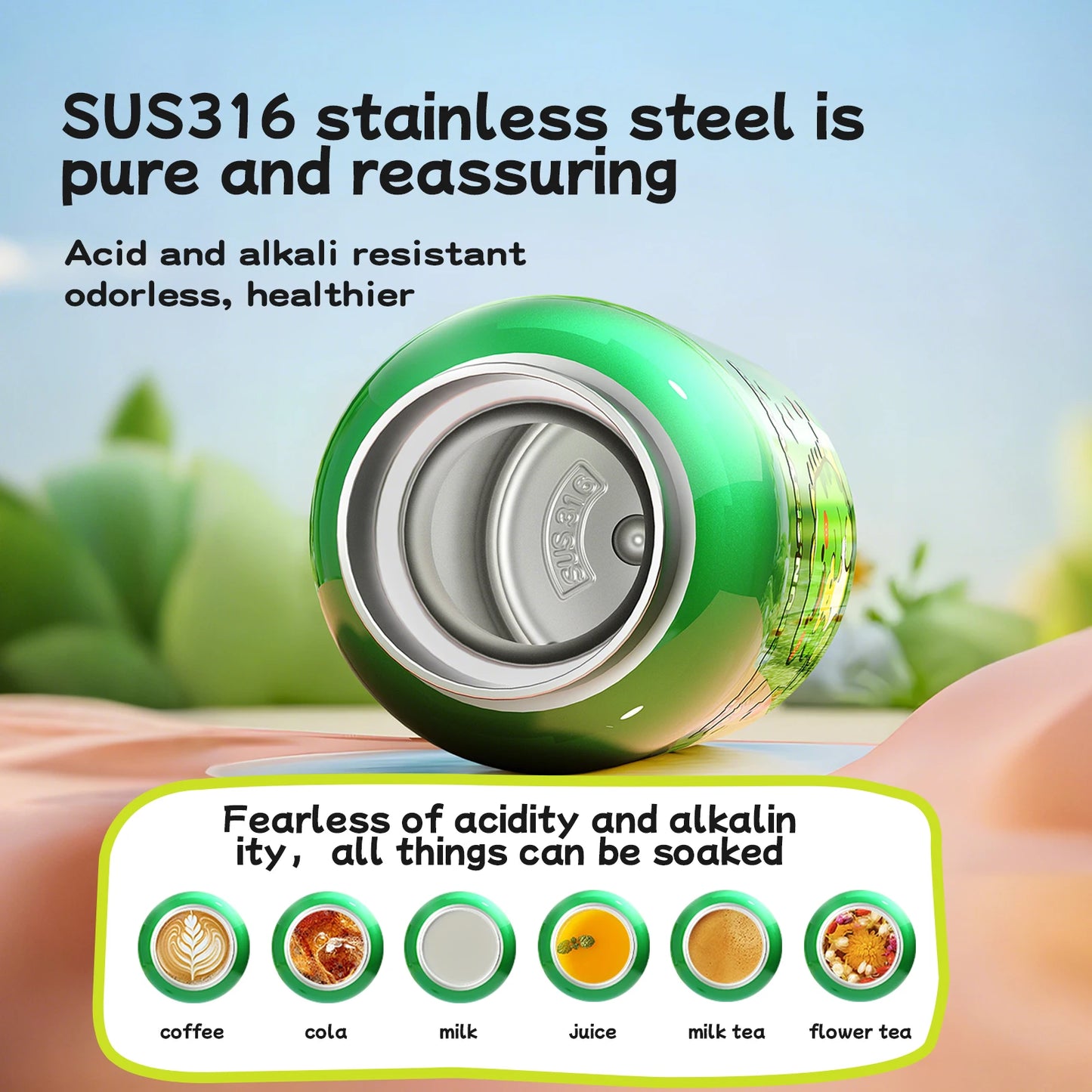 316 Stainless Steel Children's Fingerprint Embossed Insulated Water Bottle Stylish Student Portable Design Dual-Use Straw Cup