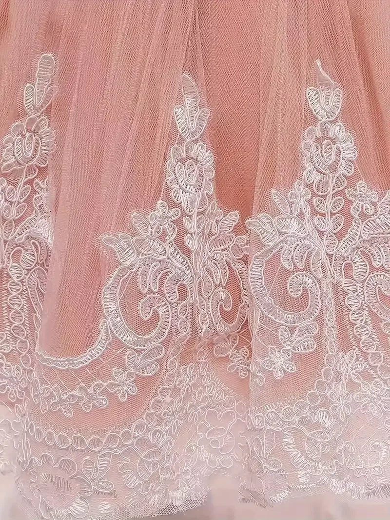 0.2years Baby Flower Girls Dress Tulle 1st Birthday Party Baptism White Dresses Girls Princess Wedding Bridemaid Prom Costume