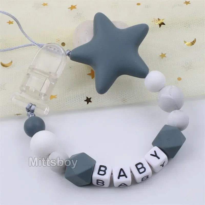 Free Handmade Personalized Name Baby Pacifier Clips Chains Silicone Beads Teether Teething Toys Dummy Holder Pacifier Chain Gift