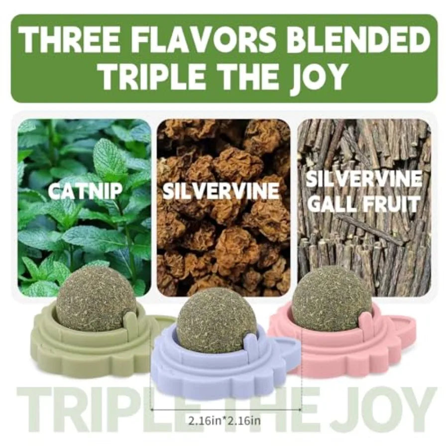 3Pcs Catnip Toy Ba with Three Mixed Flavors ture Edible Cat Silvervine Chew Toys Healthy Kitten Wall Treats Teeth Cleaning Toys