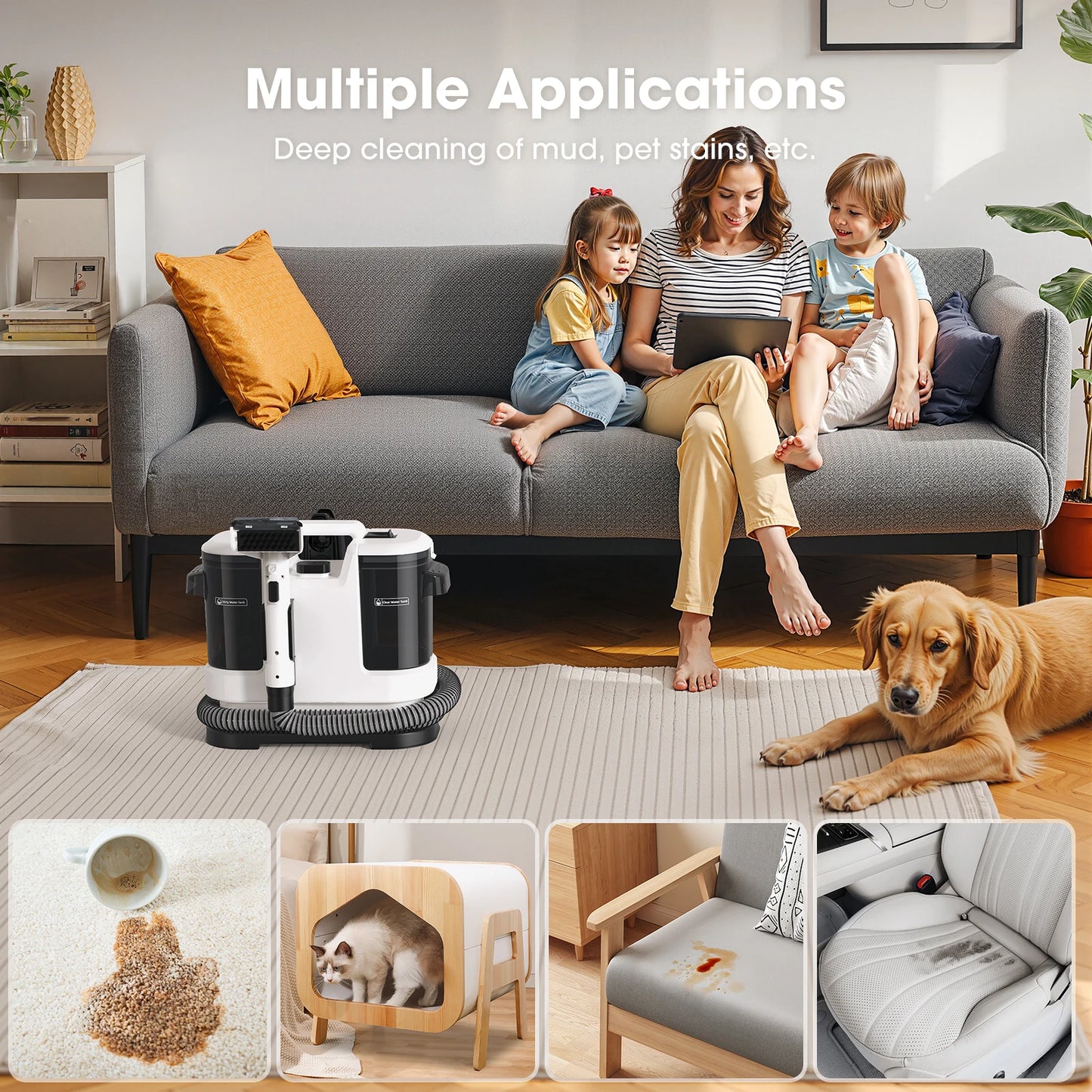 Lubluelu 2025 New 13500Pa Multi-Purpose Portable Carpet Cleaner Machine Toughest Stain Removal for Pet Hair Car Seat and Couch
