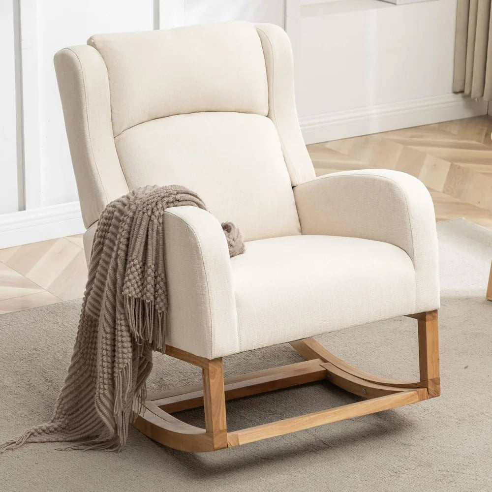 Rocking Chair Nursery, Nursing Rocking Chairs For Mom Nursery, Comfy Wingback Glider Rocking Armchair With Foot Rest And Side Po