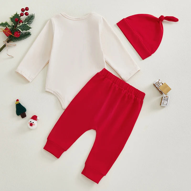 Infant Christmas Outfit Adorable Long Sleeve Romper with Tree Print Matching Pants and Hat for Baby Boy s Holiday Look