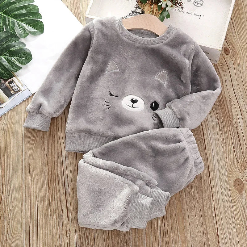 IYEAL Baby Boy Girl Clothes Pajamas Set Flannel Fleece Toddler Children Warm Sleepwear Kids Home Suit Pyjamas Nightwear 1-7Years
