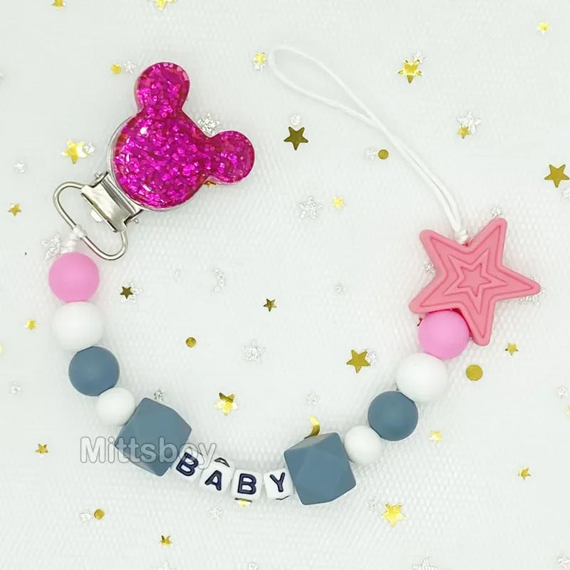 Free Handmade Personalized Name Baby Pacifier Clips Chains Silicone Beads Teether Teething Toys Dummy Holder Pacifier Chain Gift