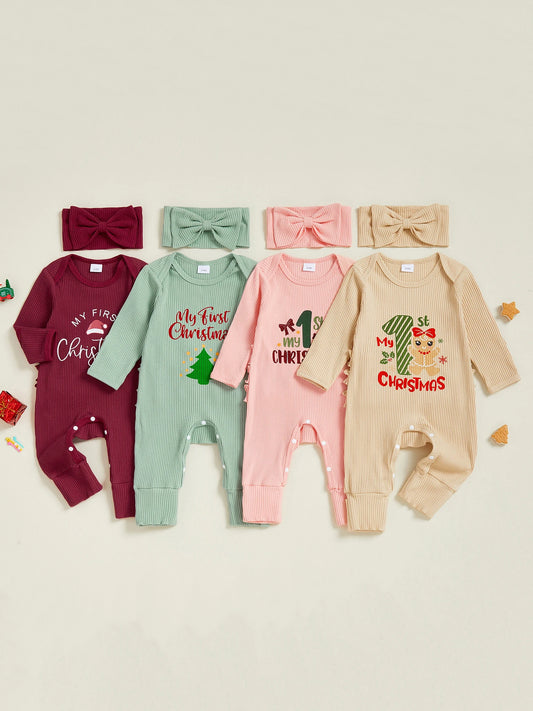 Infant Baby Boy Romper Winter Snowflake Print Long Sleeve Jumpsuit with Hat Set Christmas Outfit for Newborns