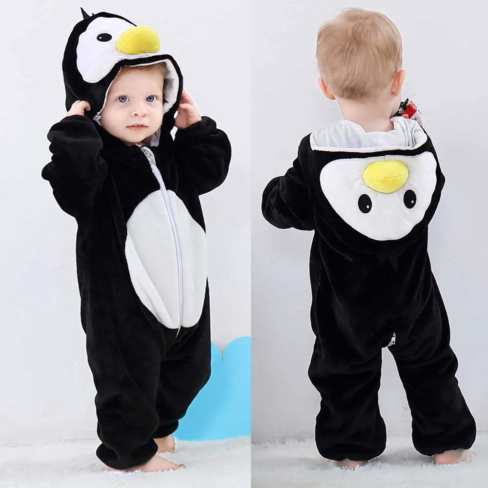 Baby Kigurumis Pajama Toddler Winter Cartoon Jumpsuit Boys Girls Plush Flannel Overalls Kids Bear Lion Penguin Dino Costumes