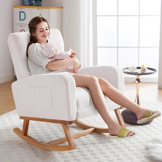 Rocking Chair Nursery With Foot Rest, Nursing Rocking Chairs For Mom Nursery, Teddy Rocker Glider With High Backrest For Living