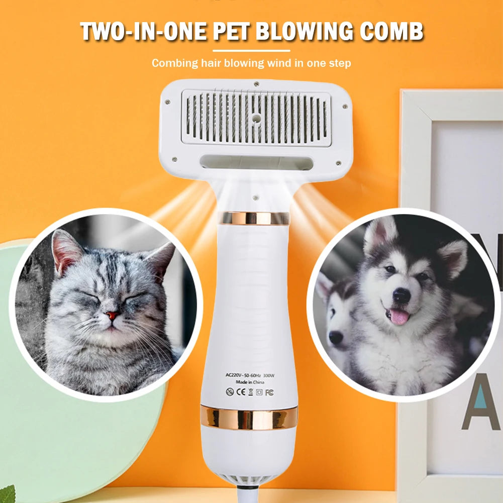 2 in 1 Portable Cat Grooming Brush Low Noise Dog Hair Dryer Comb Pet Hair Removal Comb Dust-Proof for Small Medium Big Dogs Cats