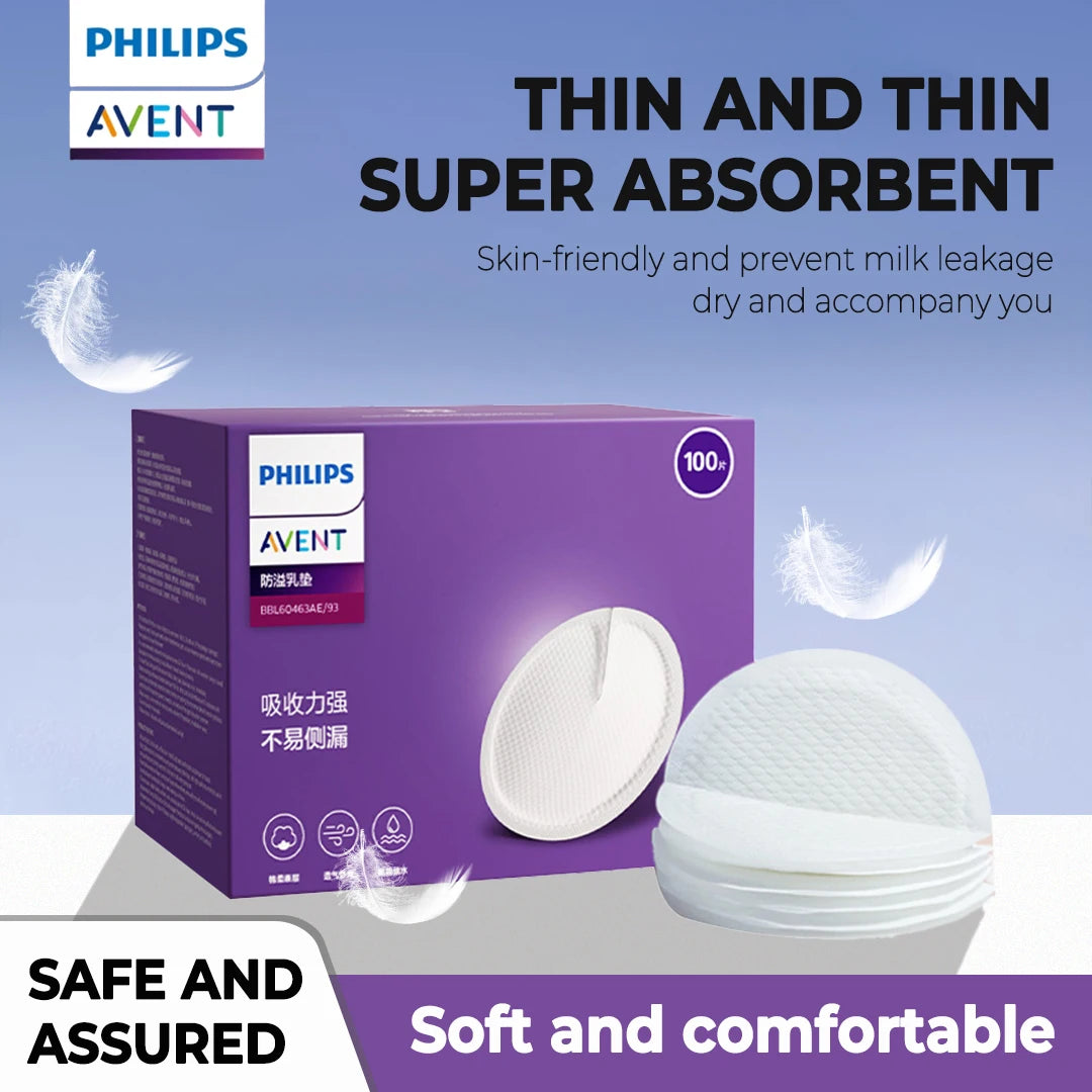 PHILIPS AVENT Ultra-Thin Disposable Breast Pads – 100-Pack | Leak-Proof, Breathable-Anti-Overflow | Postpartum Nursing