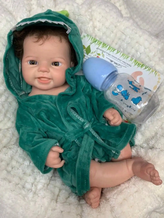 Saskia 16 Inch Emmy Silicone Reborn Baby Boy Can Open Mouth Handmade Realistic Newborn Doll Best For Children Christmas Gift