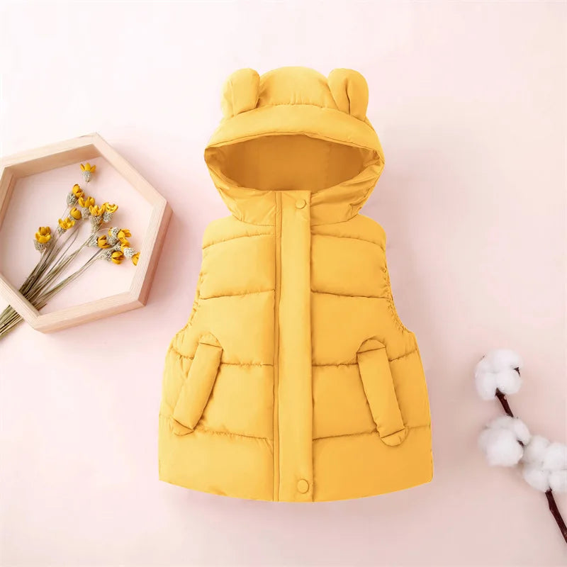 1-7Y Toddler Kids Hooded Waistcoats Solid Children Cotton Padded Warm Vests Baby Boys Girls Sleeveless Jackets Insulated Clothes