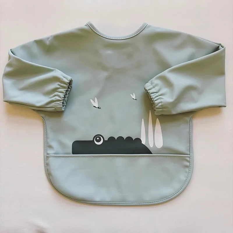 2025 New Baby Infant Eating Clothes PU Kids Smock Bib Long Sleeve Waterproof Oil-proof Food Pocket Easy To Clean