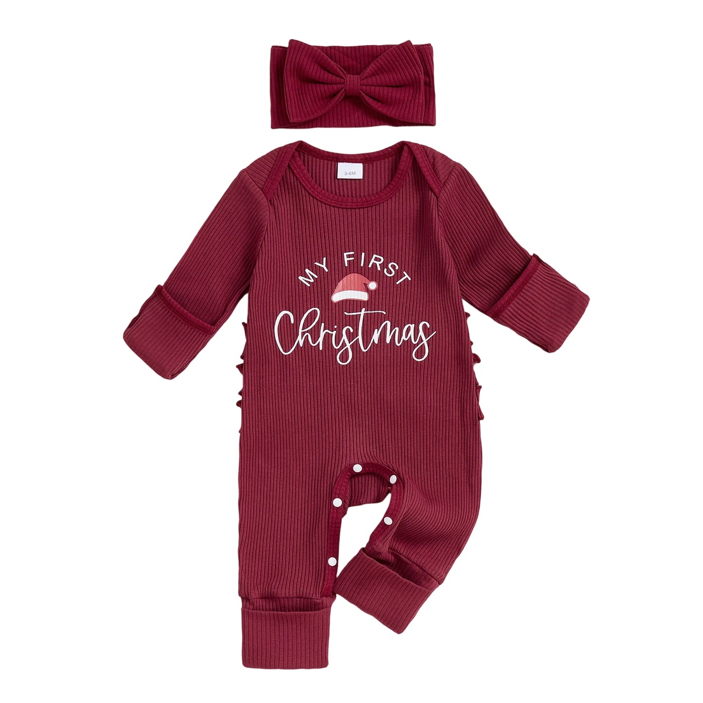 Infant Baby Boy Romper Winter Snowflake Print Long Sleeve Jumpsuit with Hat Set Christmas Outfit for Newborns