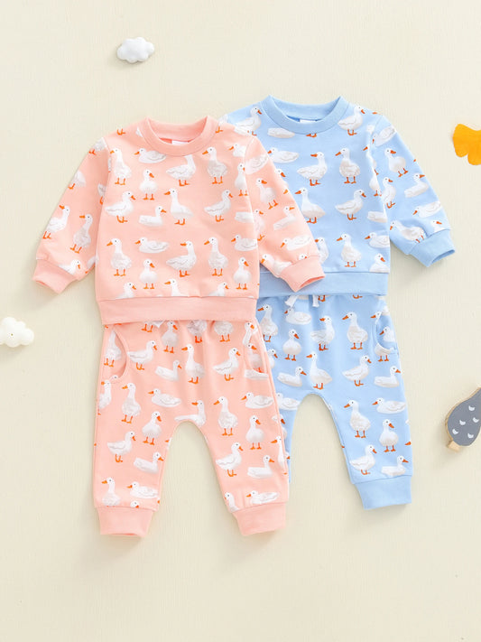 Cute Toddler Winter Clothes Bear Pattern Hooded Sweater Fleece Lined Pants 2 Piece Outfit Set for Boys and Girls