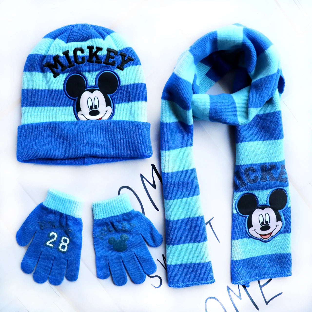 Disney New Autumn and Winter Cute Children Mickey Minnie Mouse Cartoon Scarf Hat Glove three-piece Warm Boy Girl Child hat