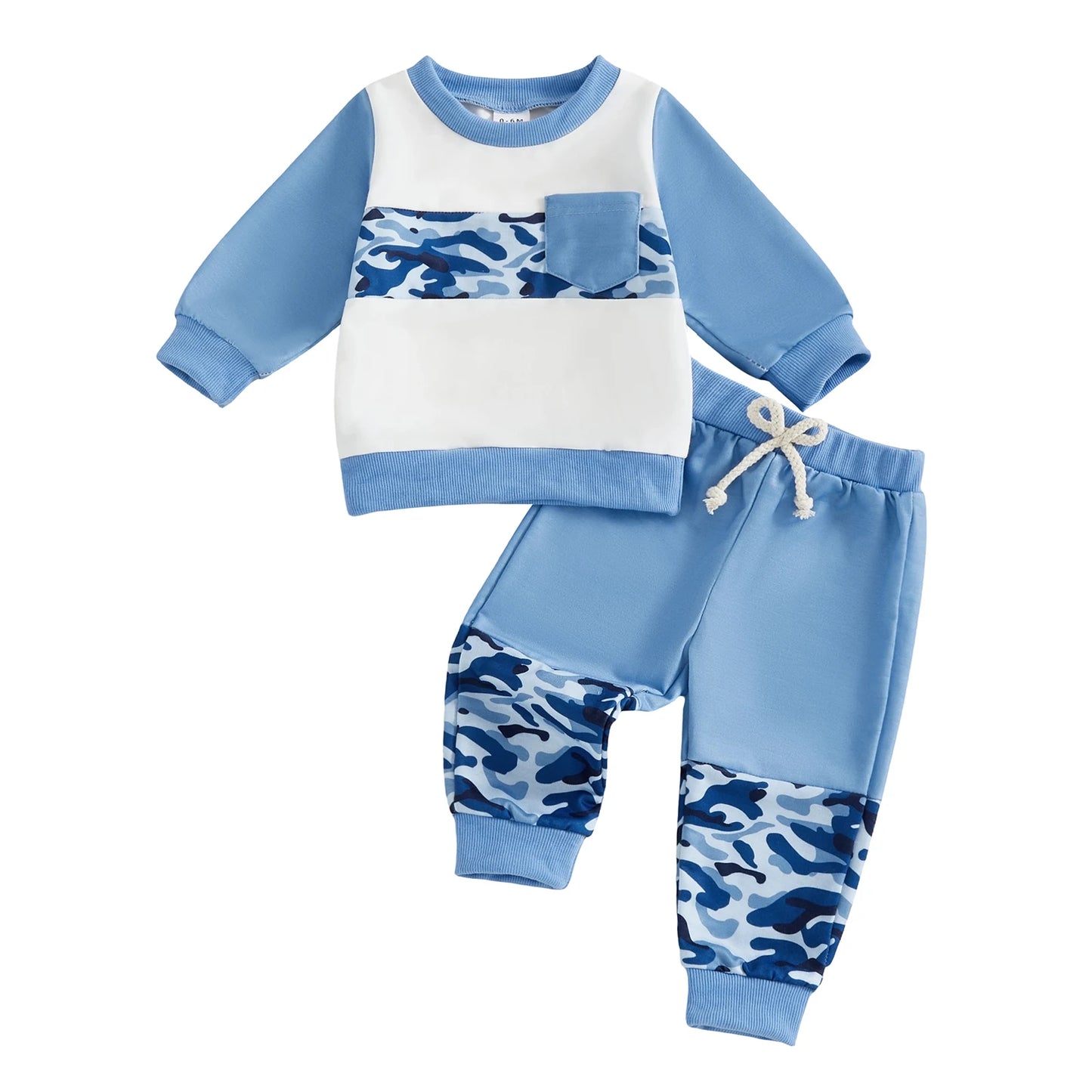 Baby Boy Autumn Clothes Camo Print Long Sleeve Crew Neck Sweatshirt Stretchy Waistband Trousers 2 Piece Suit