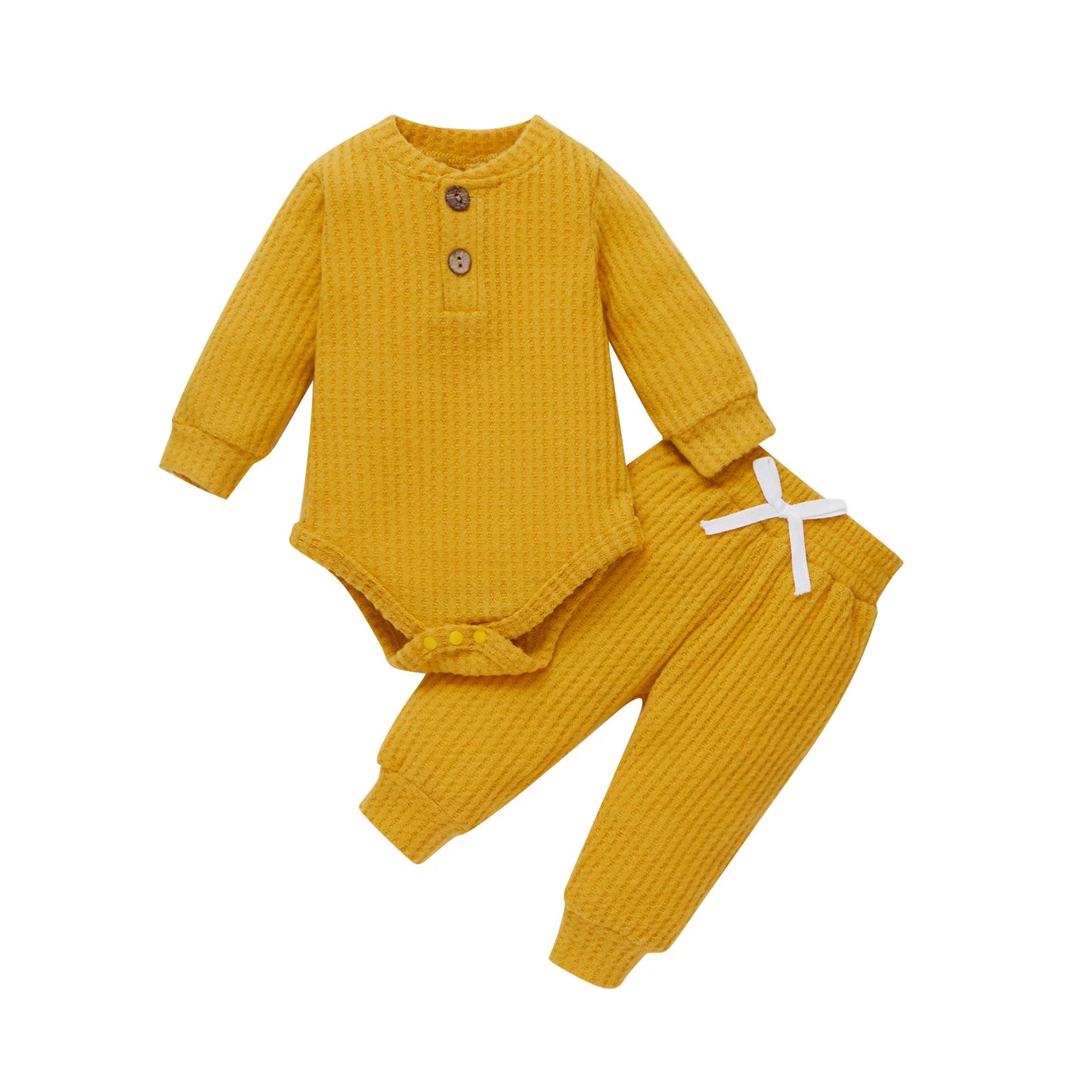 Spring Autumn Newborn Infant 2PCs Clothes Set for Boys & Girls Ribbed/Plaid/Solid Long Sleeve Bodysuit + Elastic Pants