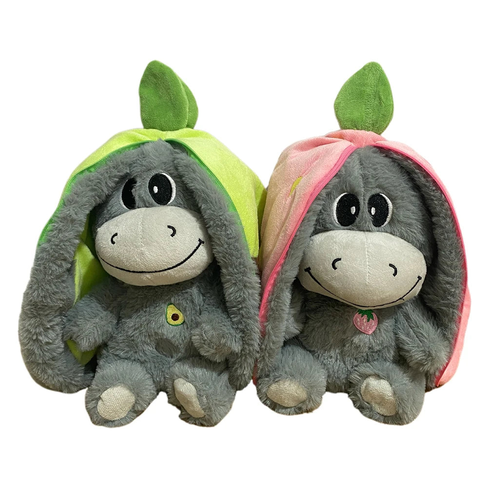 Strawberry Donkey Plush Doll Breathing Music Lighting Into Fruit Transform Baby Sleeping Stuffed Fluffy Toy Cute Plush Toys Gift